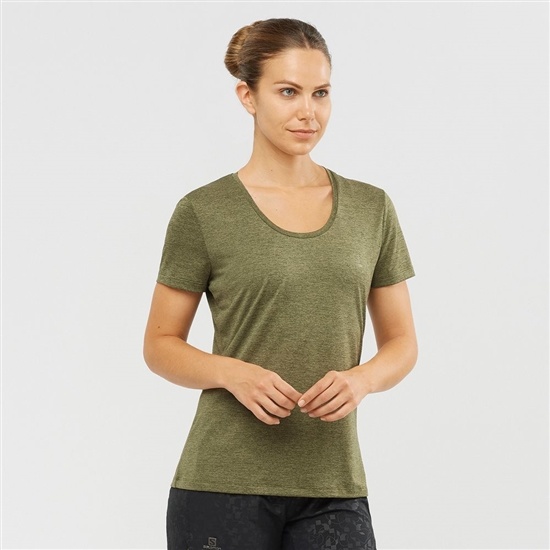 Salomon AGILE Road Running Kort Sleeve T-shirt Dam Olivgröna | 825609-QZU
