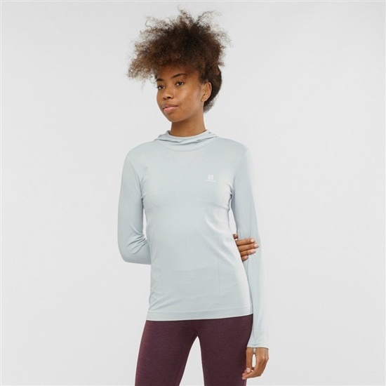 Salomon COMET SEAMLESS HOODIE Midlayers Sweatshirt Dam Azurblå | 502671-MSK