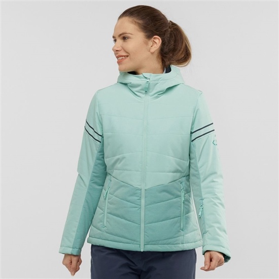 Salomon EDGE Woinsulated Hoodie Ski Jacka Dam Mintgröna | 748029-JKT