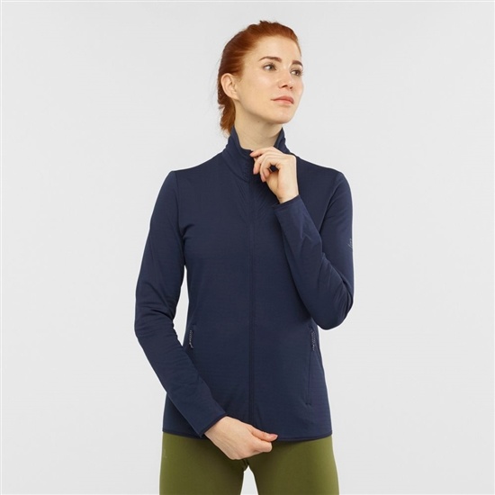 Salomon ESSENTIAL LIGHTWARM Full Zip Jacket Midlayers Jacka Dam Marinblå | 674019-DNF
