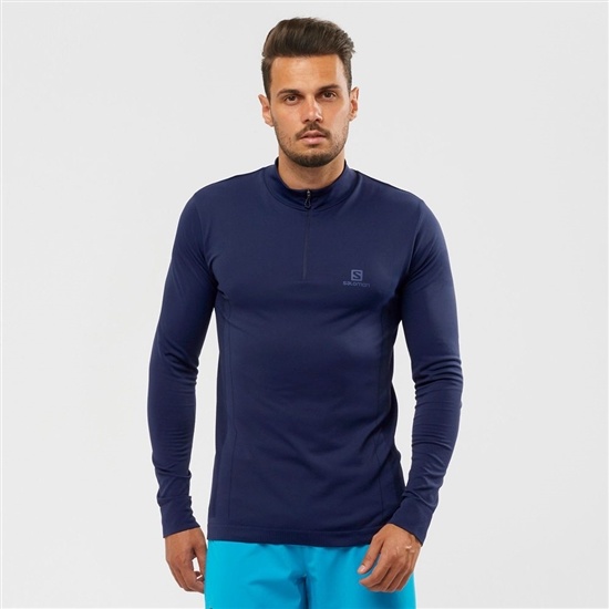 Salomon ESSENTIAL SEAMLESS Cross-Country Skiing Midlayers Sweatshirt Herr Marinblå | 184356-TMY