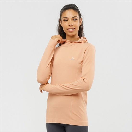 Salomon ESSENTIAL SEAMLESS HOODIE Midlayers Hoodie Dam Beige | 195673-JAF