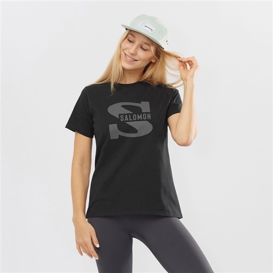 Salomon OUTLIFE BIG LOGO Kort Sleeve T-shirt Dam Svarta | 093481-AYF