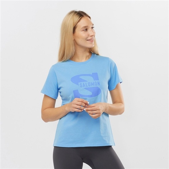 Salomon OUTLIFE BIG LOGO Kort Sleeve T-shirt Dam Blå | 263051-VAI