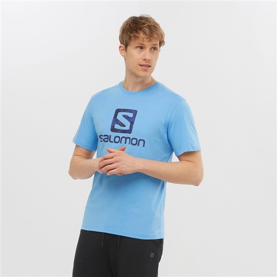 Salomon OUTLIFE LOGO Kort Sleeve T-shirt Herr Blå | 382459-VXA