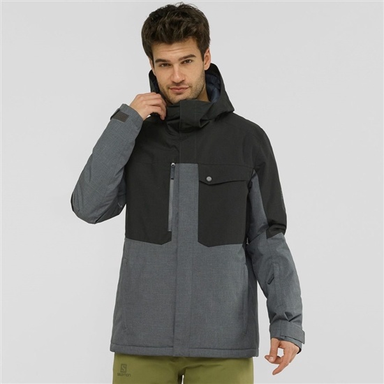 Salomon POWDERSTASH M Ski Jacka Herr Grey/Black | 059126-LPX