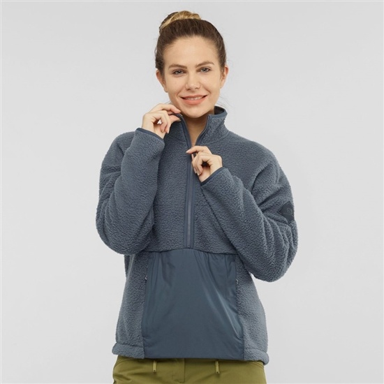 Salomon SNOWSHELTER TEDDY Full Zip Jacket Midlayers Jacka Dam Mörk | 927160-YLX